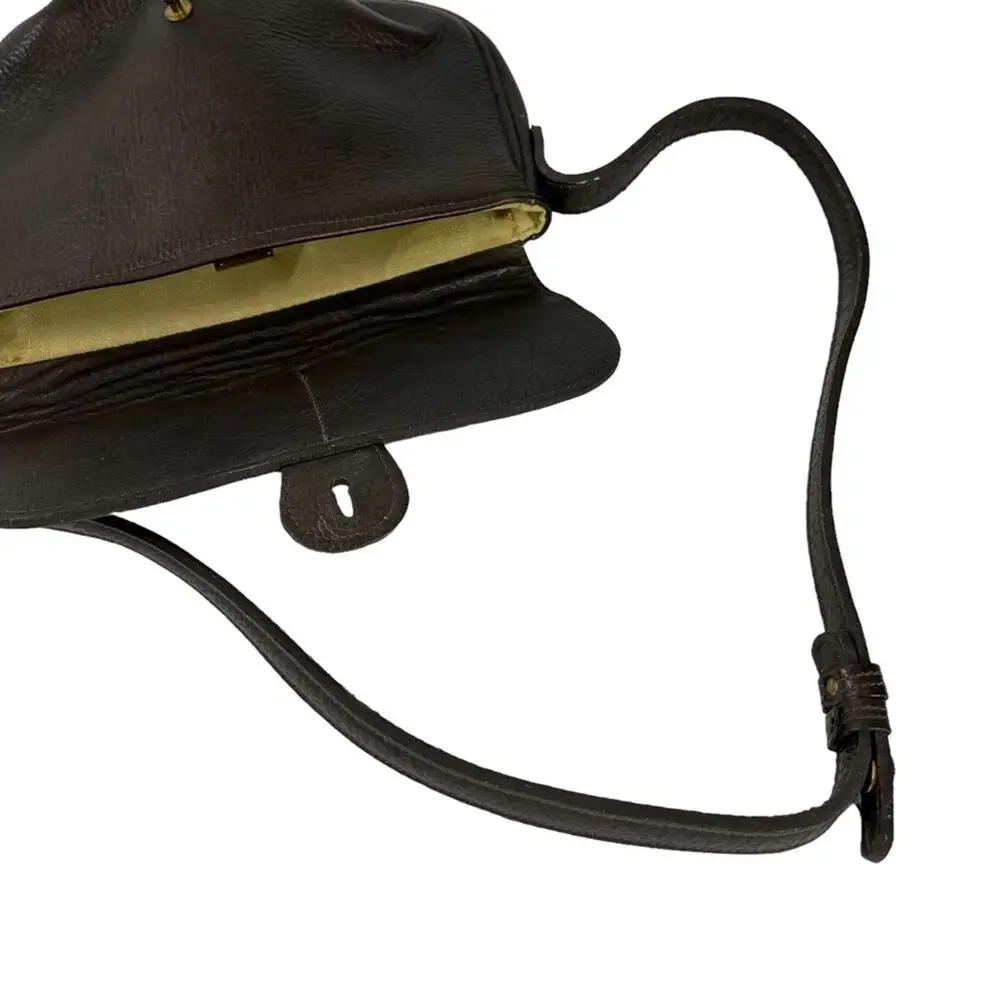 ROGER VAN S Vintage Flap Pocket Handbag Shoulder Bag Purse Genuine Leather Brown